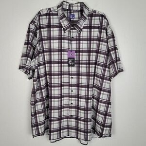 Westport Size 3XB No Tuck Short Sleeve Button Shirt Stretch Performance Plaid
